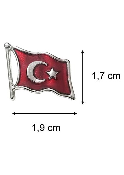 Gümüş Renk Dalğalı Türk Bayrağı Metal Yaka Rozeti 1 Paket 6lı modelleri