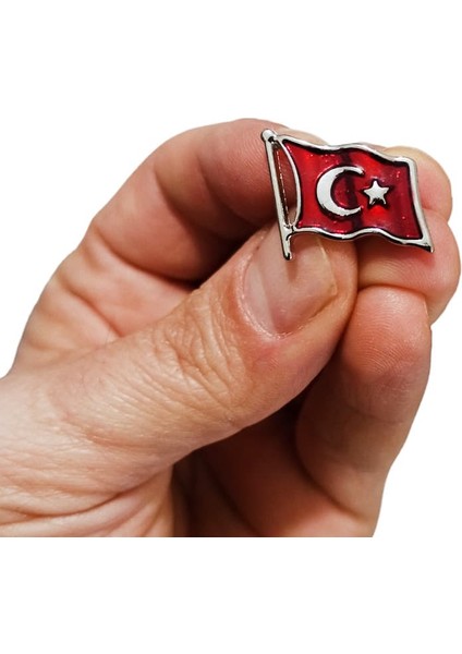 Gümüş Renk Dalğalı Türk Bayrağı Metal Yaka Rozeti 1 Paket 6lı fırsatları