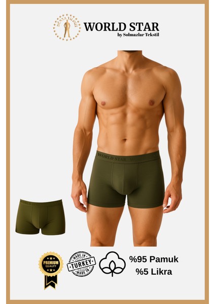 6'lı Düz Renk Erkek Boxer – Gri & Haki – Pamuklu ve Likralı