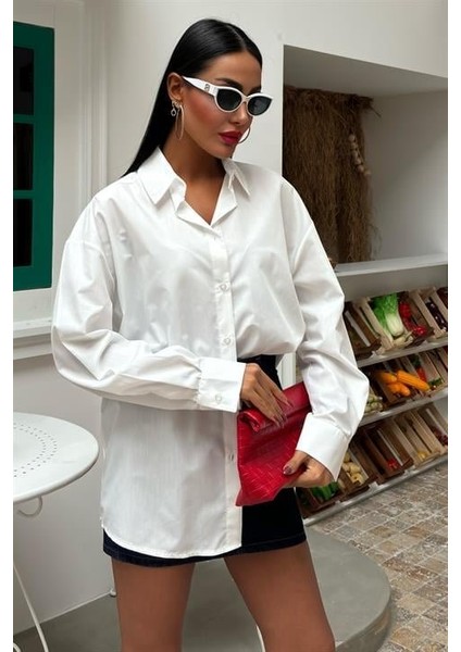 Klasik Oversize Poplin Gömlek 3421