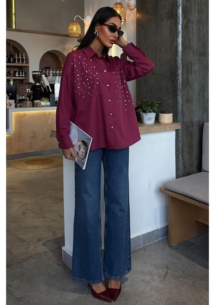 Kristal Taş Çakımlı Poplin Gömlek 3413