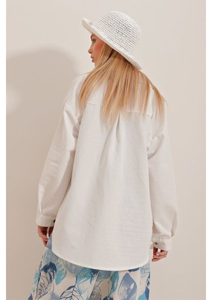 Kadın Keten Kumaş Oversize Gömlek