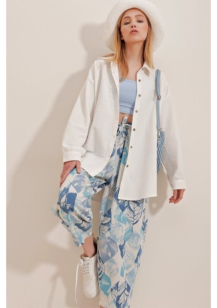 Kadın Keten Kumaş Oversize Gömlek