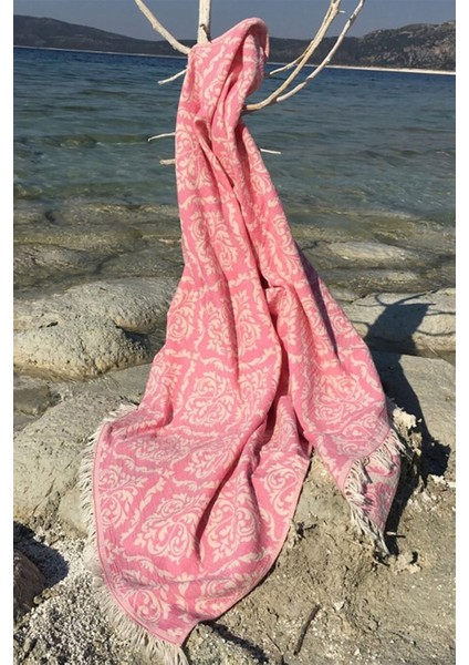 Pembe Barok Desenli Peştamal - 90X170 cm - %100 Pamuk - Spa & Plaj