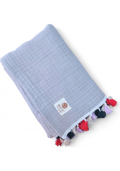 4 Katlı Müslin %100 Organik Peştamal-Plaj Havlusu-Banyo Havlusu 85*175CM Gri