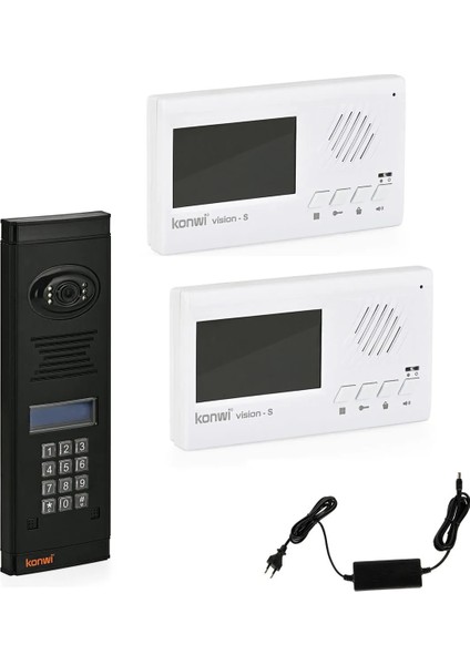 Görüntülü Diafon Seti Konwi Intercom Apartman Tipi Set Vsions 4,3 Monitör Zil Paneli Şifreli Kameralı Güç Kaynağı