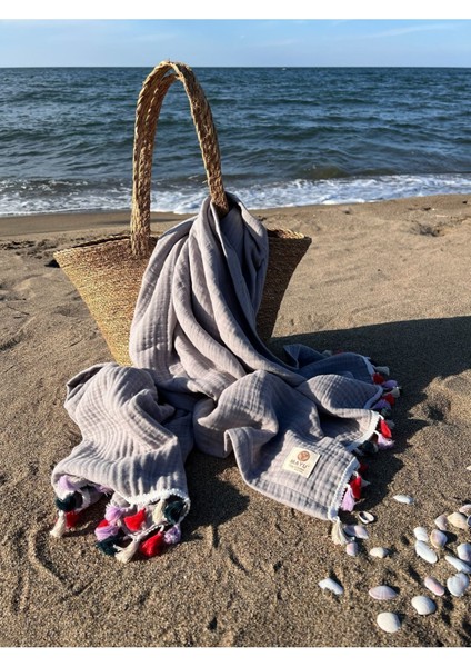 4 Katlı Müslin %100 Organik Peştamal-Plaj Havlusu-Banyo Havlusu 85*175CM Gri indirimleri