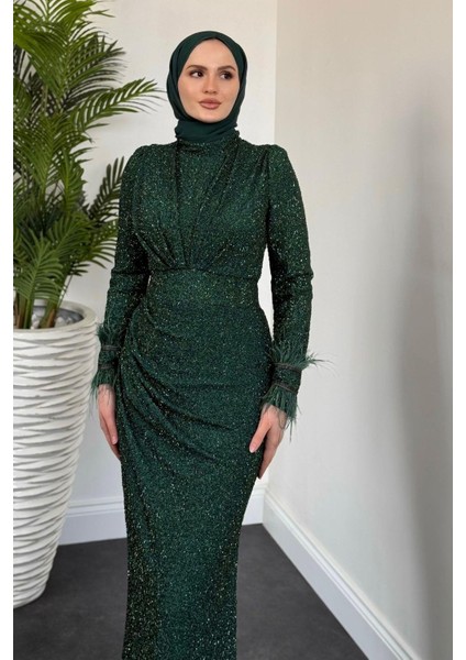 Dina Kuyruklu Taşlı Abiye Zümrüt
