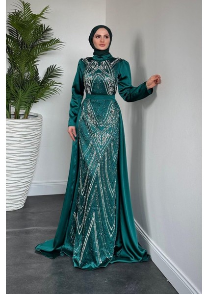 Carmelita Pelerinli Saten Abiye Zümrüt