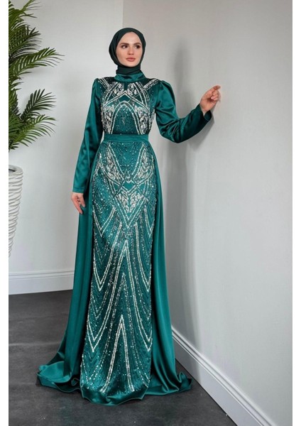 Carmelita Pelerinli Saten Abiye Zümrüt fiyatları