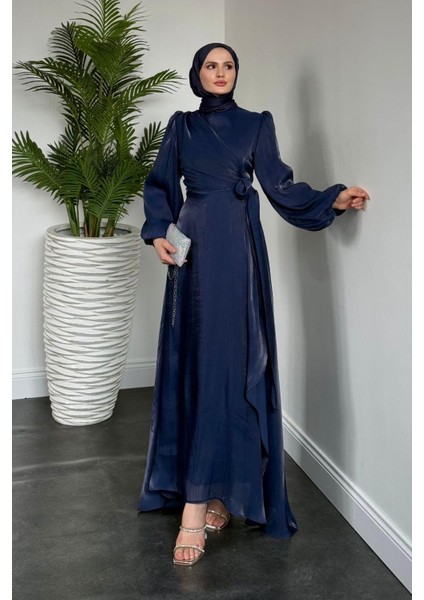 Celia Yandan Bağlamalı Janjan Abiye Lacivert