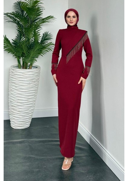 Kalia Püsküllü Kalem Elbise Bordo