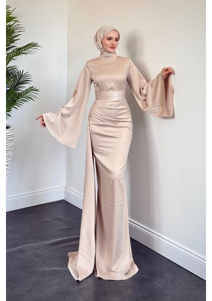 Arabella Pelerinli Saten Balık Abiye Krem modelleri