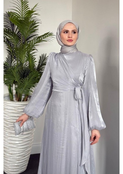 Celia Yandan Bağlamalı Janjan Abiye Gri modelleri