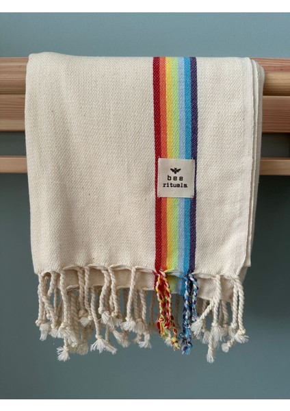 Organik Pamuk Gökkuşağı Krem Peştemal