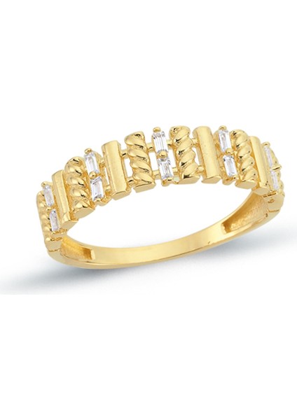 14 Ayar Altın Minimal Baget Parıltı Yüzük