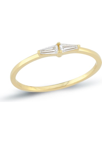 14 Ayar Altın Çift Baget Detaylı Kadın Yüzük