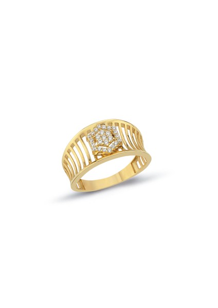 14 Ayar Altın Işıltılı Kafes Yüzük