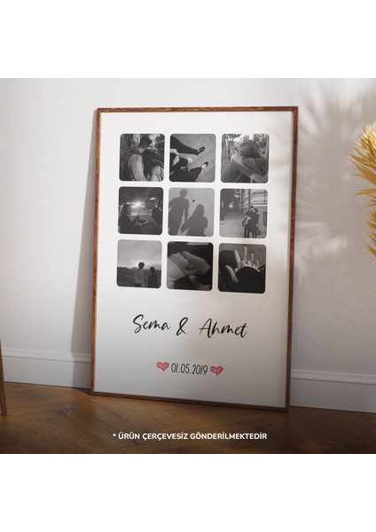 Kişiye Özel 9 Fotoğraflı Poster Tasarımı | Isimler ve Tarihlerle Kişiselleştirilmiş Fotoğraf Kolajı fiyatları