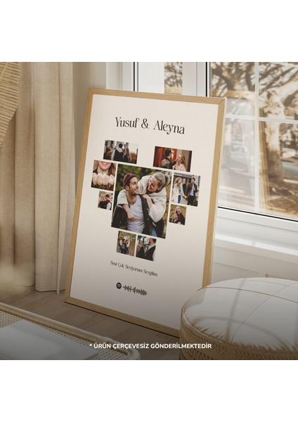 Kalp Şeklinde 9 Fotoğraflı Spotify Temalı Poster | Kişiye Özel Tasarım ve Şarkı Kodu ile modelleri
