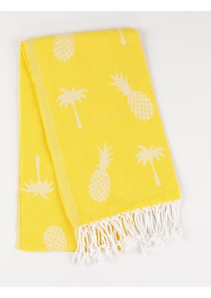 Missi Sarı Tropik Desen Pamuk Peştemal