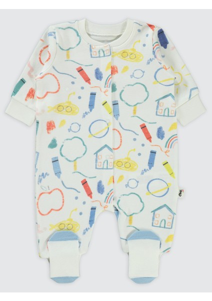 Erkek Bebek Patiksiz Tulum 1-6 Ay Ekru