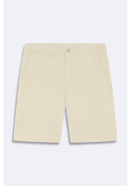 Erkek Dokulu Gabardin Mini Bej Şort