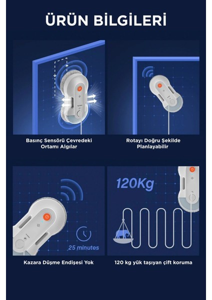 Cam Temizleme Robotu S8 Beyaz Su Püskürtmeli Uzaktan Kumandalı Mobil Ap Control