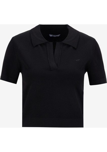 Polo Yaka Normal Nakışlı Siyah Kazak Kadın M5SL-KZK1909