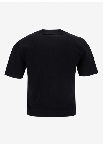 Polo Yaka Normal Nakışlı Siyah Kazak Kadın M5SL-KZK1909 fiyatları