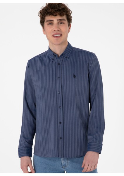 Slim Fit Gömlek Yaka Lacivert Erkek Gömlek Lake