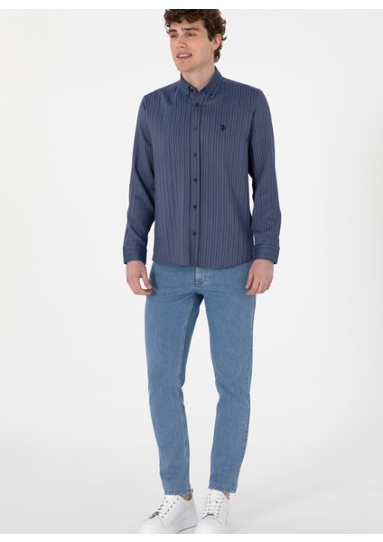 Slim Fit Gömlek Yaka Lacivert Erkek Gömlek Lake fırsatları