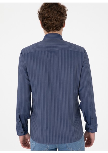 Slim Fit Gömlek Yaka Lacivert Erkek Gömlek Lake indirimleri