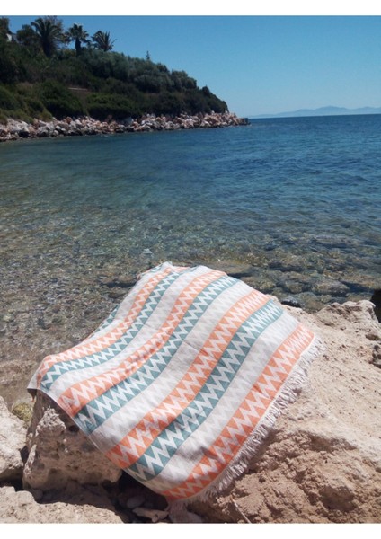 Peştemal Banyo Havlusu , Plaj Havlusu %100 Pamuk 95X175 Çift Katlı Dalga Turuncu indirimleri