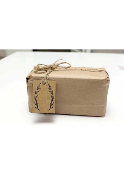 Kraft Etiketi / Jüt (Hasır) Ipli Yaprak Baskılı 30 Adet Etiket (4x6 Cm)