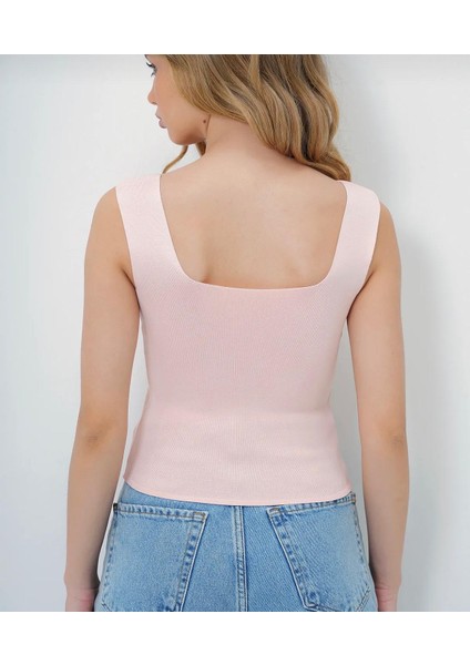 One Size Esnek Likralı U Yaka Kolsuz Bayan Crop Atlet