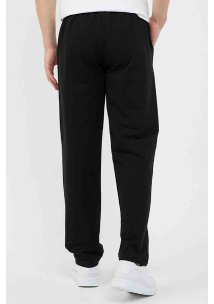 Pamuklu Regular Kesim Bağcıklı Erkek Siyah Eşofman Altı Cepli Spor Pantolon