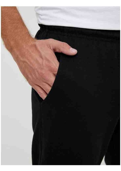 Pamuklu Regular Kesim Bağcıklı Erkek Siyah Eşofman Altı Cepli Spor Pantolon