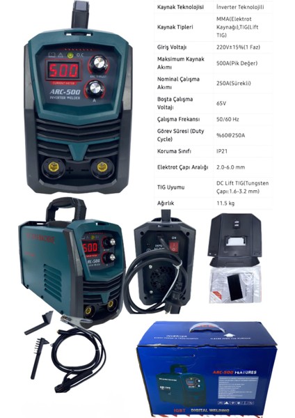 Ürünü Arkadaşına Öner Twitter Inverter Dijital Kaynak Makinesi EEA393 Arc 500