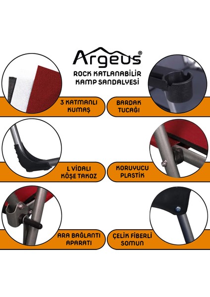4 Adet Katlanır Kamp Sandalyesi ve Alüminyum Masa Seti - Rock Silver - Kapadokya - Taşıma Çantalı
