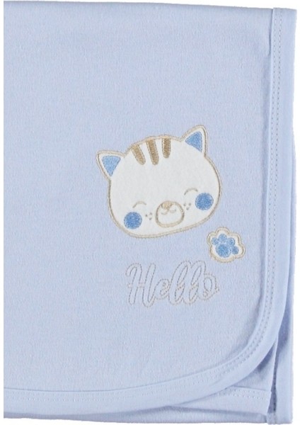 Çift Kat Penye Bebek Battaniyesi Nakışlı Küçük Kedi Deseni, Unisex Hediyelik Battaniye