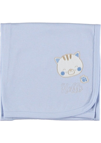 Çift Kat Penye Bebek Battaniyesi Nakışlı Küçük Kedi Deseni, Unisex Hediyelik Battaniye