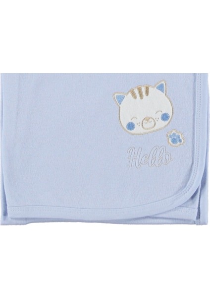 Çift Kat Penye Bebek Battaniyesi Nakışlı Küçük Kedi Deseni, Unisex Hediyelik Battaniye