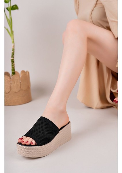 Siyah Kadın Yüksek Topuklu Hasır Terlik fiyatları