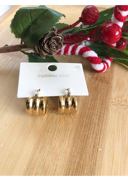 3 Lü Bitişik Halka Detaylı Gold Paslanmaz Çelik Halka Küpe modelleri