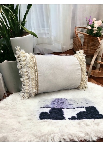 Özel Tasarım Tekli Keten Krem Kırlent Kılıfı 35X55 modelleri