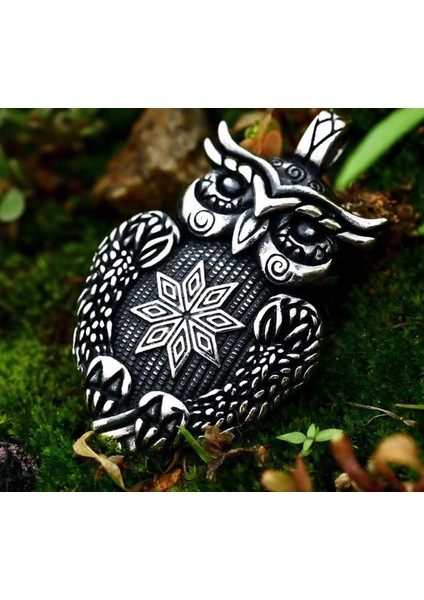 Voyageaccessory Paslanmaz Çelik Viking Mitoloji Zeka Simge Baykuş Kolye / 60 cm Zincirli modelleri