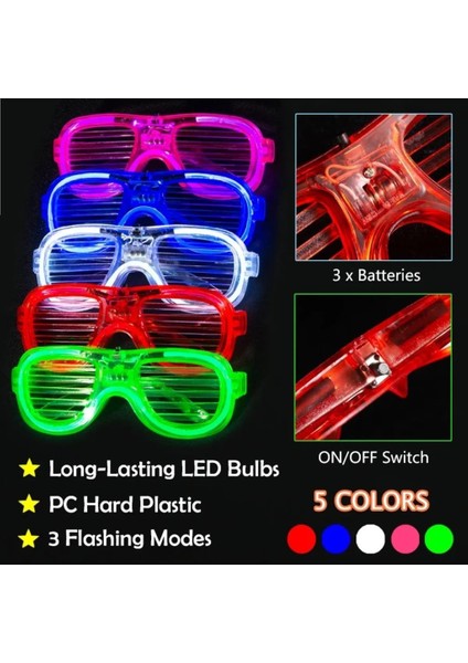 Beyaz LED Parti Gözlüğü Eğlence Gözlüğü Pilli 3 Modlu Işıklı Kablosuz fırsatları