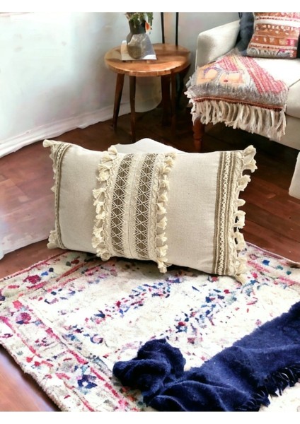 Özel Tasarım Kahverengi Dantelli Krem Kırlent Kırlent Kılıfı [35X55] modelleri