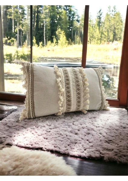 Özel Tasarım Kahverengi Dantelli Krem Kırlent Kırlent Kılıfı [35X55] fırsatları